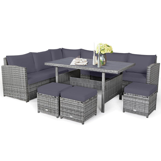 9 Seater Patio Rattan Corner Sofa Set with Sofa Chairs and Coffee Table