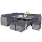 9 Seater Patio Rattan Corner Sofa Set with Sofa Chairs and Coffee Table