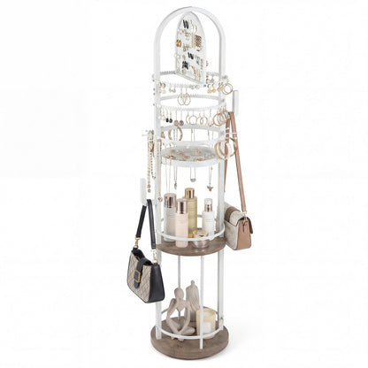 Jewelry Organizer Stand, 360° Rotating Floor Standing Jewelry Storage Rack with Earring Necklace Holders