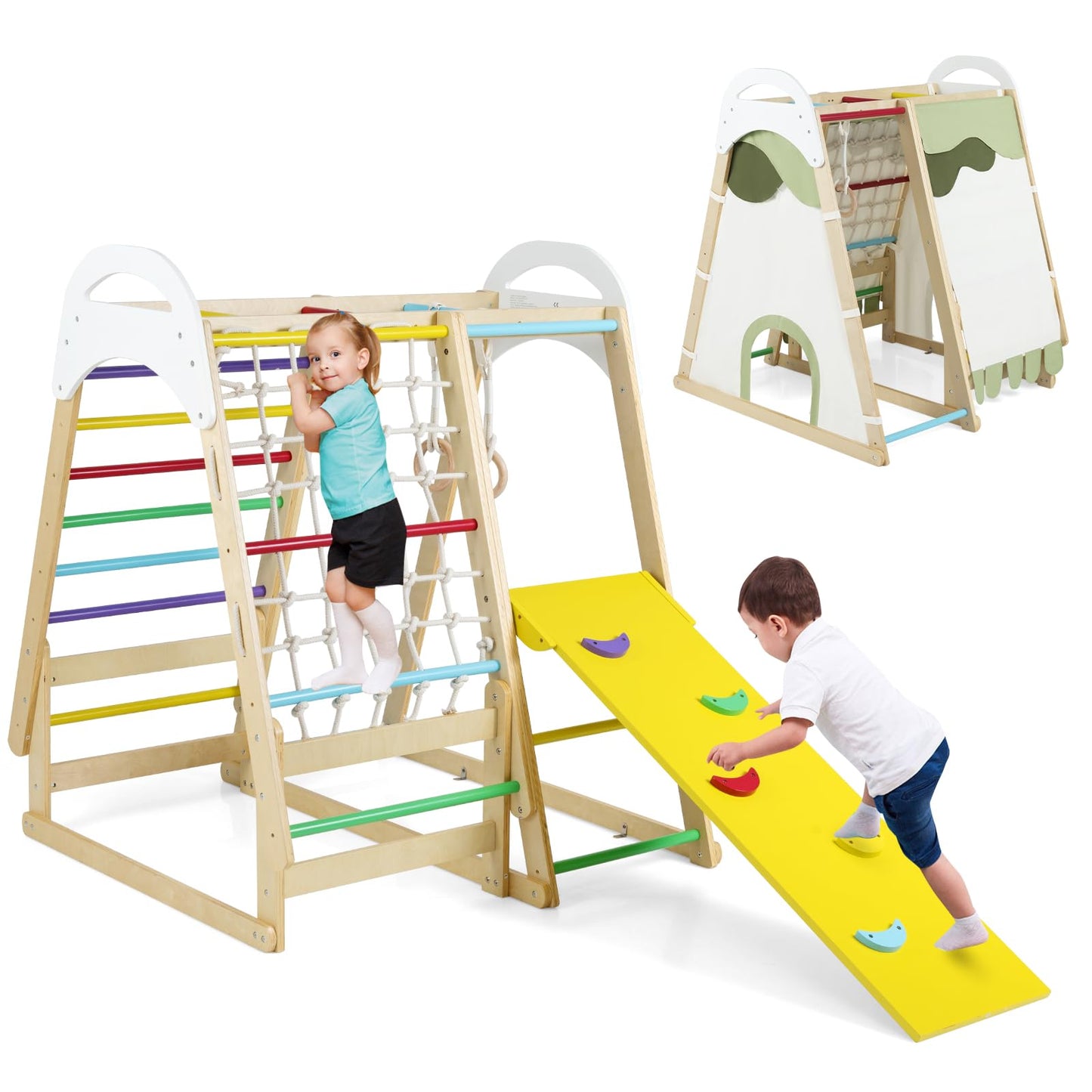 Multi-functional Kid's Climbing Toy with Slide and Climbing Net