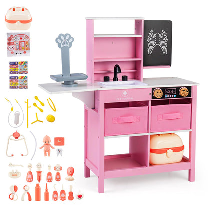 Wood Medical Center Toy Set with Blackboard and Pet Scale for Boys Girls