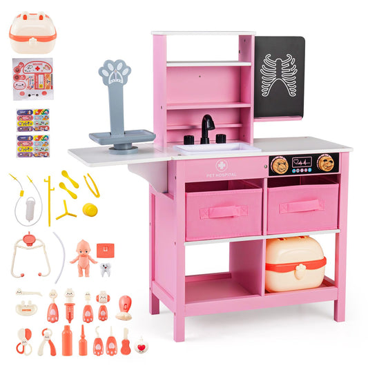 Wood Medical Center Toy Set with Blackboard and Pet Scale for Boys Girls