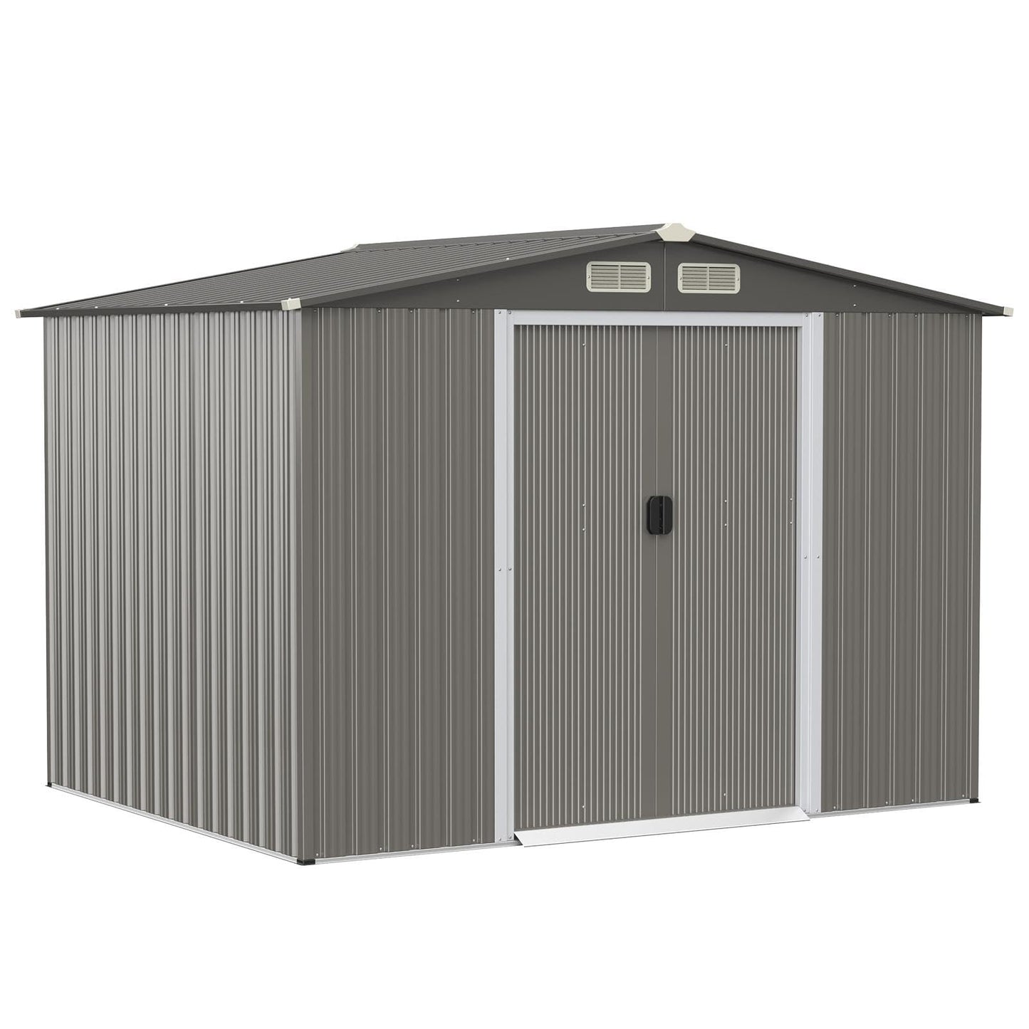 8.5x7FT Outdoor Galvanized Metal Garden Shed with Foundation