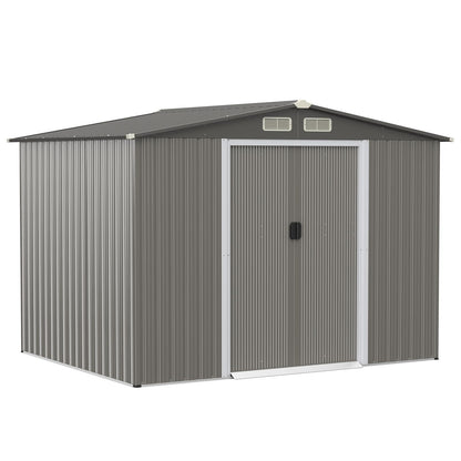8.5x7FT Outdoor Galvanized Metal Garden Shed with Foundation