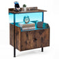 Nightstand Bedside Table with Charging Station and LED Light