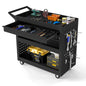 3-Tier Tool Trolley on Wheels, Lockable Metal Mechanic Tool Cart with Drawer