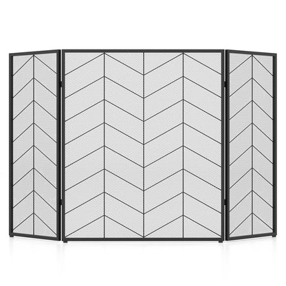 GiantexUK 3-Panel Folding Fire Guard, Heavy Duty Metal Mesh Fireplace Screen, Decorative Freestanding Spark Guard Safety Barrier (Herringbone Pattern, 132x79cm)