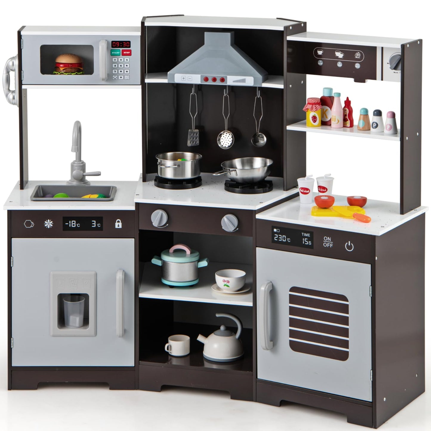 Wooden Pretend Play Kitchen with Real Sounds and Lights