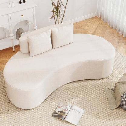 Upholstered Curved Sofa with 2 Cozy Pillows and Low Backrest