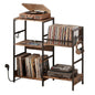 Turntable Stand with Record Rack Hanging Hooks and Compartments for Bedroom