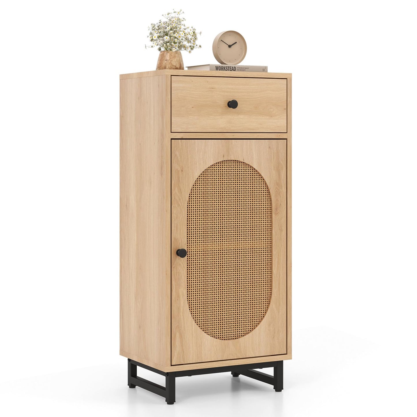 PE Rattan Storage Cabinet with Adjustable Foot Pads and Anti-toppling Kit
