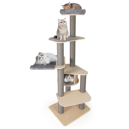 Cat Tree, Tall Multi-Layer Cats Tower with Comfy Padded Top Perch