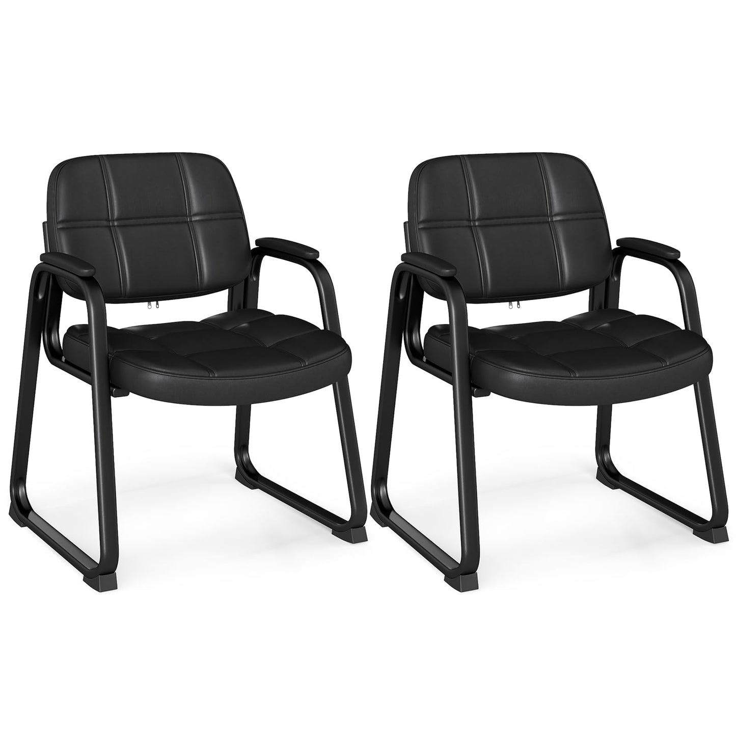 Set of 2 Ergonomic Reception Chair with Metal Frame and Padded Armrests