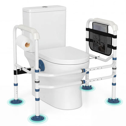 Adjustable Height and Width Toilet Safety Rails with Non-Slip Grip and Suction Legs
