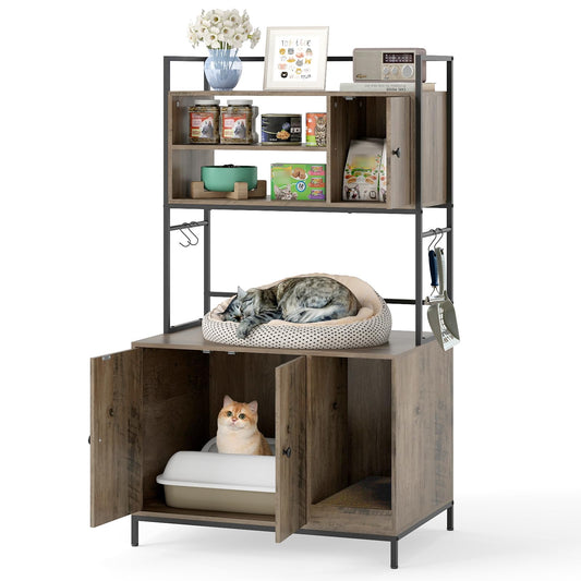 Cat Litter Box Enclosure, Hidden Cats Washroom Furniture with Storage Shelves
