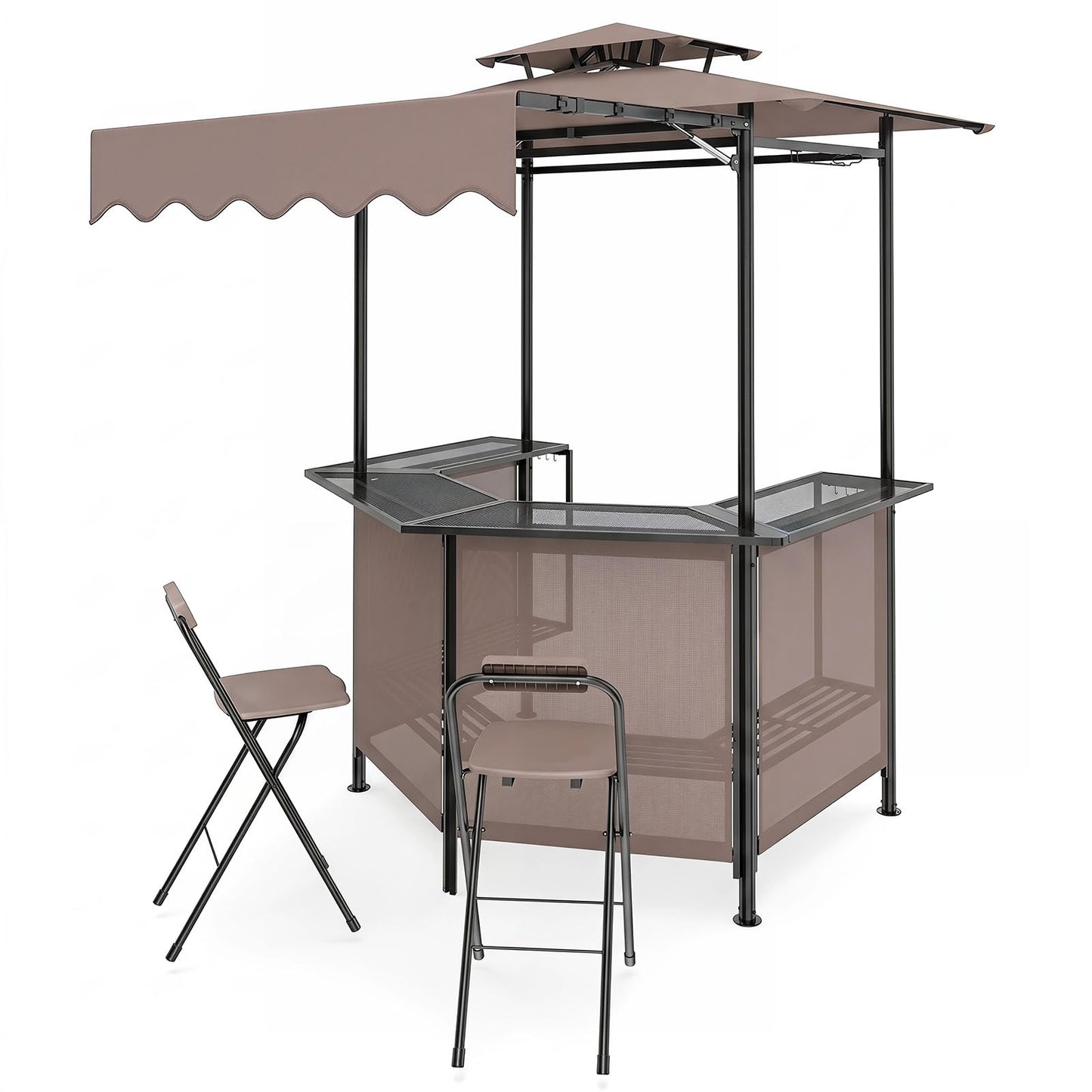3-Piece Patio Bar Set and Outdoor BBQ Canopy with Bar Table and 2 Folding Bar Stools for Backyard