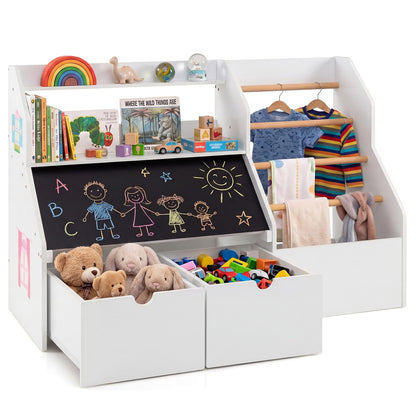 Toy Storage Organizer with Flip-up Blackboard and Movable Drawers for Playroom