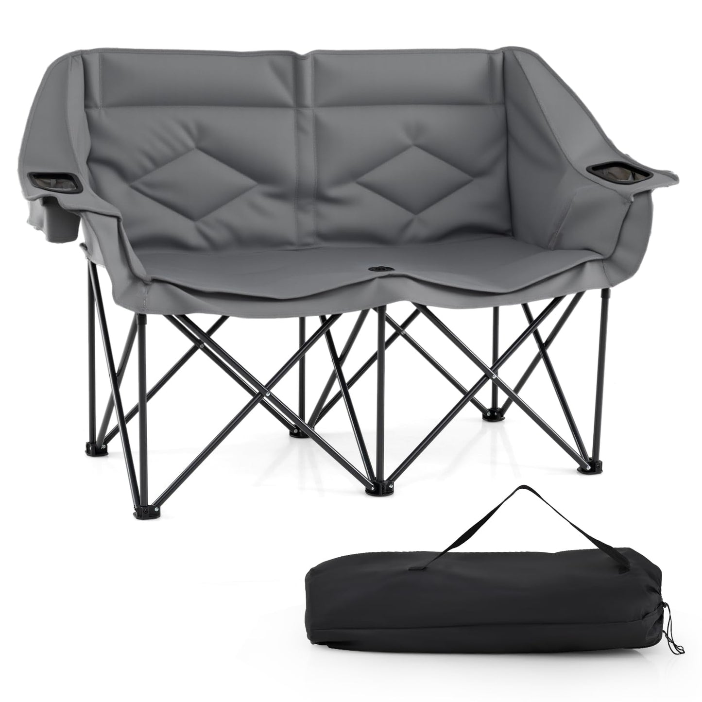 Double Camping Chair with Cup Holders and Glass Racks