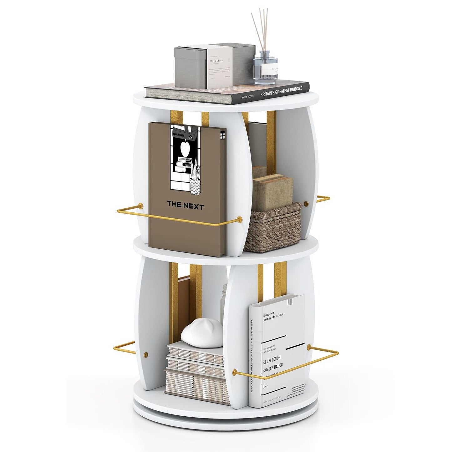 2-Tier Rotating Bookshelf Tower with Display Stands