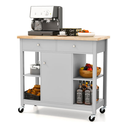 Mobile Kitchen Island Cart Rolling Kitchen Island with Rubber Wood Top