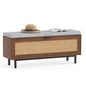 Shoe Storage Bench with Cushion and Flip-Down Rattan Door, Brow