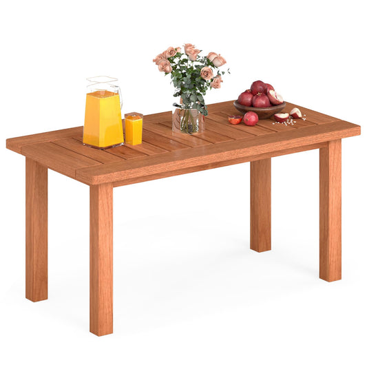 Garden Coffee Table, 90cm Hardwood Patio Side Table with Slatted Top