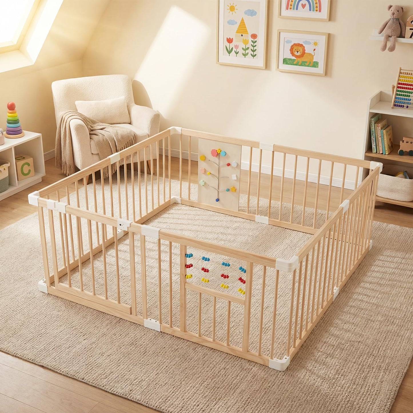Wooden Baby Playpen Adjustable Multi-Shape Large Play Yard for Infants and Toddlers