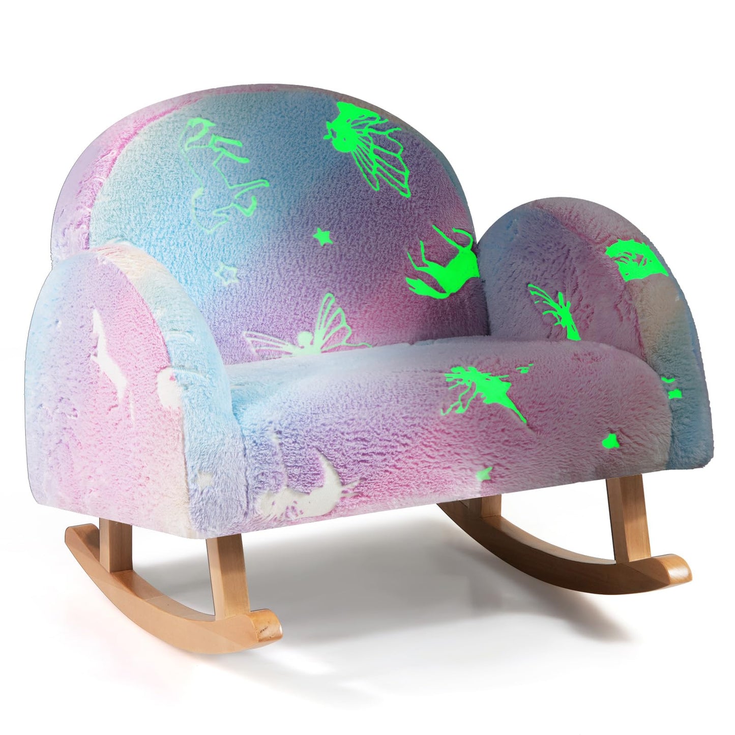 Upholstered Kids Rocking Chair with Luminous Effect and Poplar Wood Rocking Feet