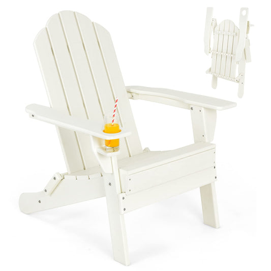 Weather Resistant Folding Adirondack Chair with Built-in Cup Holder