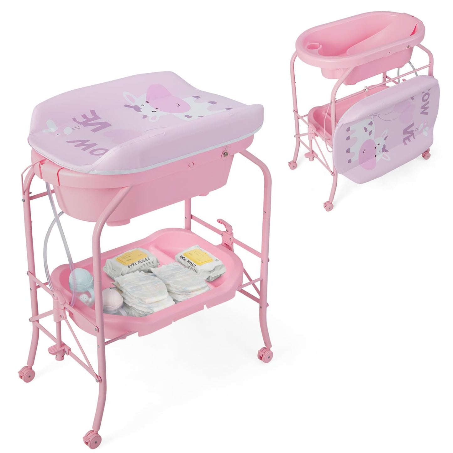 4 in 1 Baby Changing Table Folding Infant Nursery Station with Bath Tub