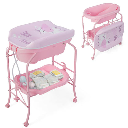 4 in 1 Baby Changing Table Folding Infant Nursery Station with Bath Tub