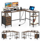 L-shaped Desk with Power Outlets Monitor Stand 2 Drawers and Adjustable Shelf