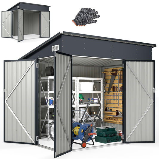 Triple Door Storage Shed with Galvanized Steel Tool and Bike Storage