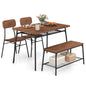4 Piece Dining Table Set Metal with Bench and Storage Racks