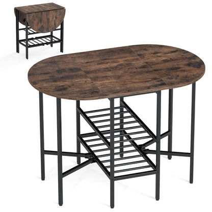 GiantexUK Folding Dining Table, Extendable Drop Leaf Table with Metal Frame & Storage Shelves