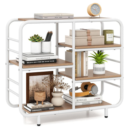 5-Tier Bookshelf, Metal Frame Open Book Shelf, Natural