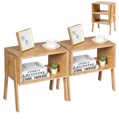 Set of 2 Stackable Bedside Table with Open Storage Compartment