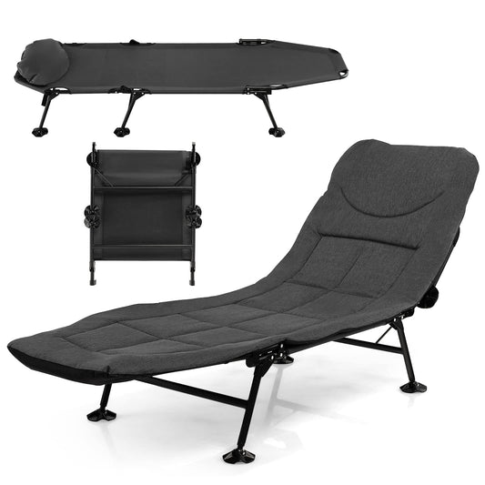 Giantex Folding Camping Bed Outdoor Sleeping Cot with Detachable Mattress 6-Position Adjustable Backrest