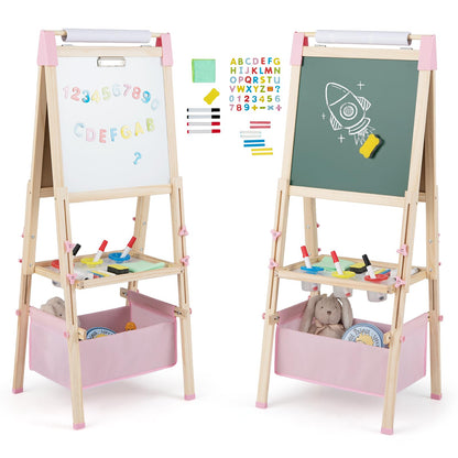 Adjustable Height Double Sided Easel with Magnetic Chalkboard for Toddlers
