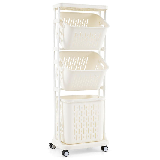 3-Tier Laundry Hamper Cart with 4 Rolling Wheels