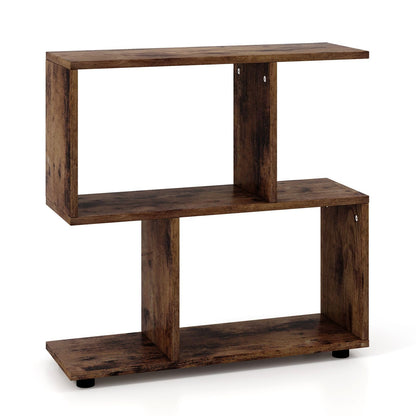 Wooden Bookshelf, 2-tier Irregular Display Shelf