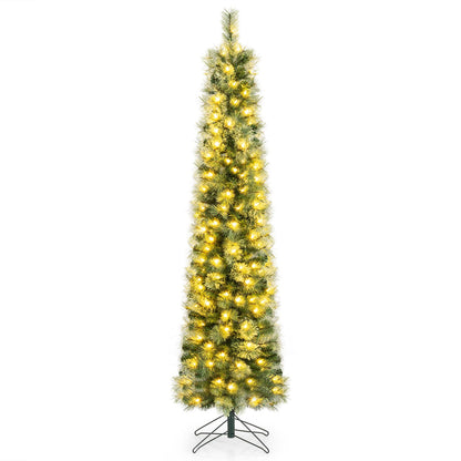 6/7 FT Pre-Lit Pencil Artificial Christmas Tree, Slim Xmas Tree with Branch Tips and LED Lights