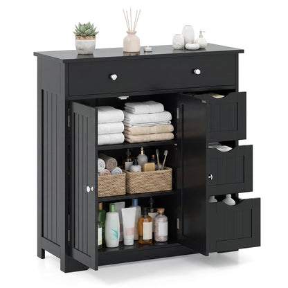Bathroom Floor Cabinet, Freestanding Wooden Storage Cupboard with 4 Drawers