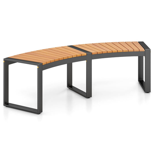 Acacia Wood Fire Pit Bench with Slatted Seat Metal Legs