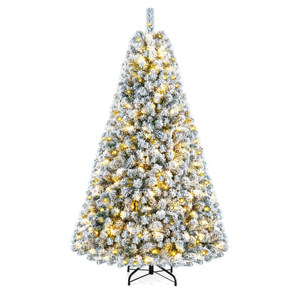 6FT Snow Flocked Christmas Tree, Pre-Lit Artificial Decoration Tree