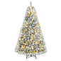 6FT Snow Flocked Christmas Tree, Pre-Lit Artificial Decoration Tree
