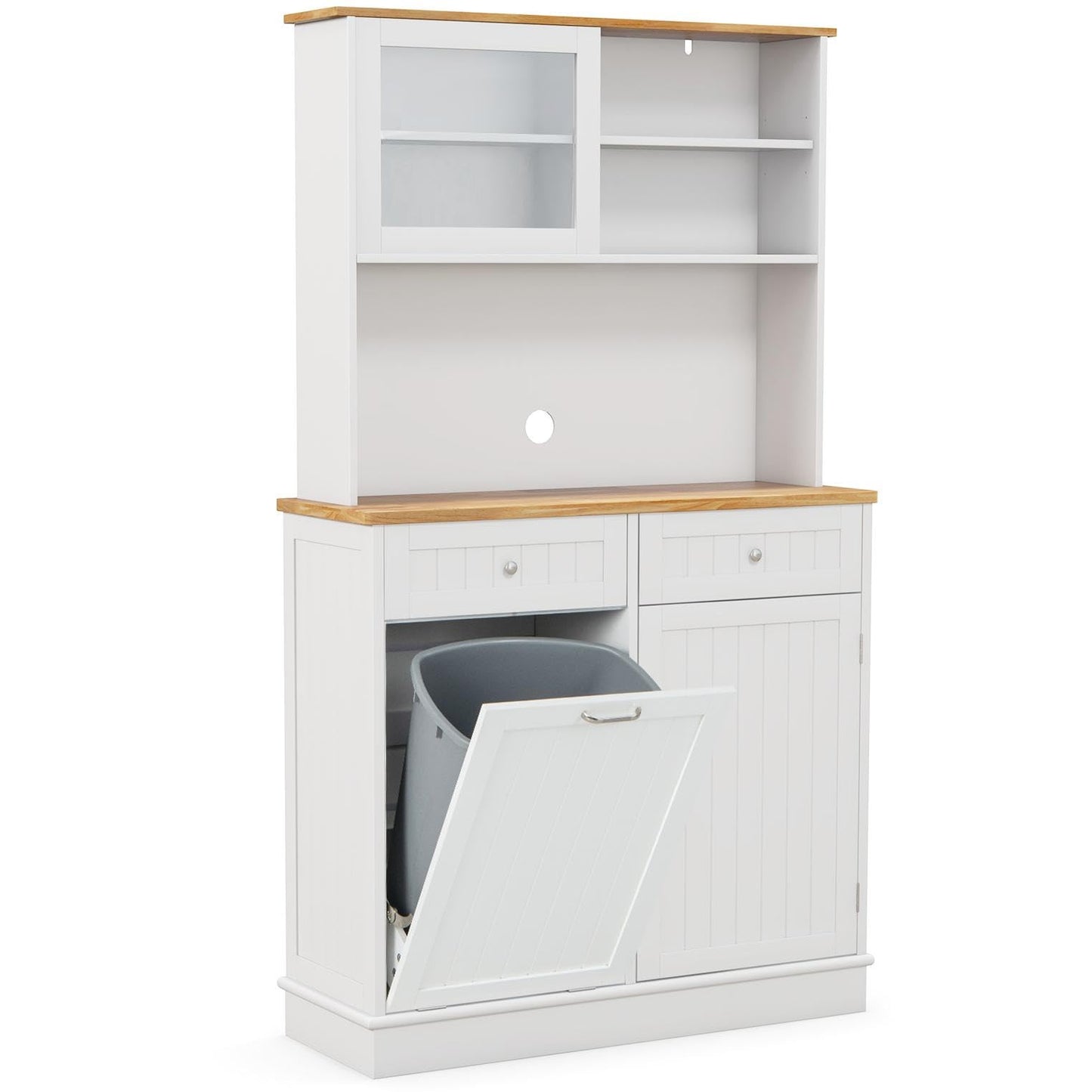 GiantexUK Tilt Out Trash Bin Cabinet, Wooden Tall Kitchen Cupboard
