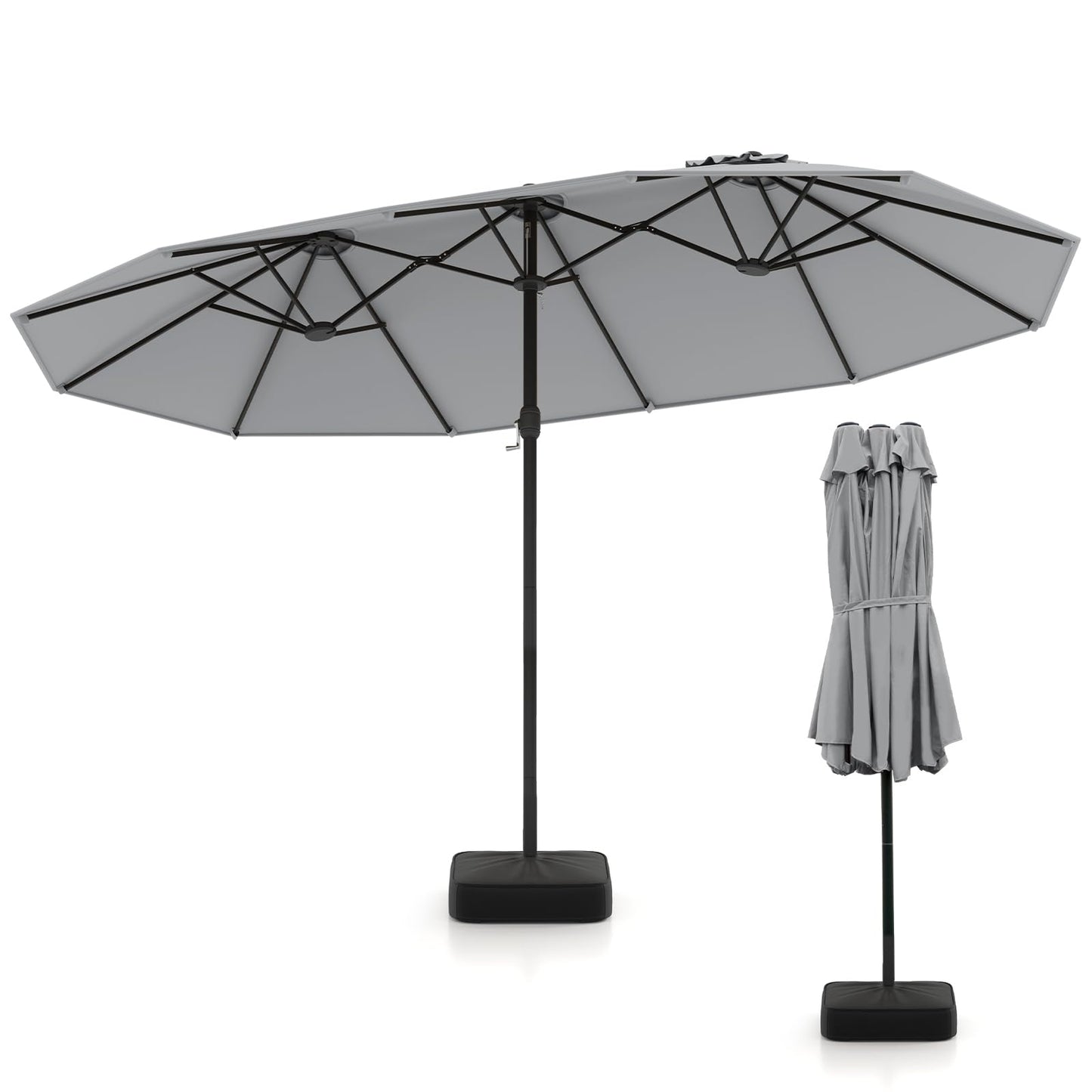4.5m Outdoor Extra Large Double-Sided Parasol with Base & 12 Metal Ribs