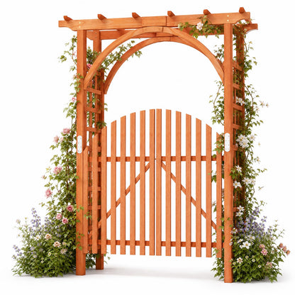Wooden Garden Arch with Gate, Trellis Panels & Lockable Doors