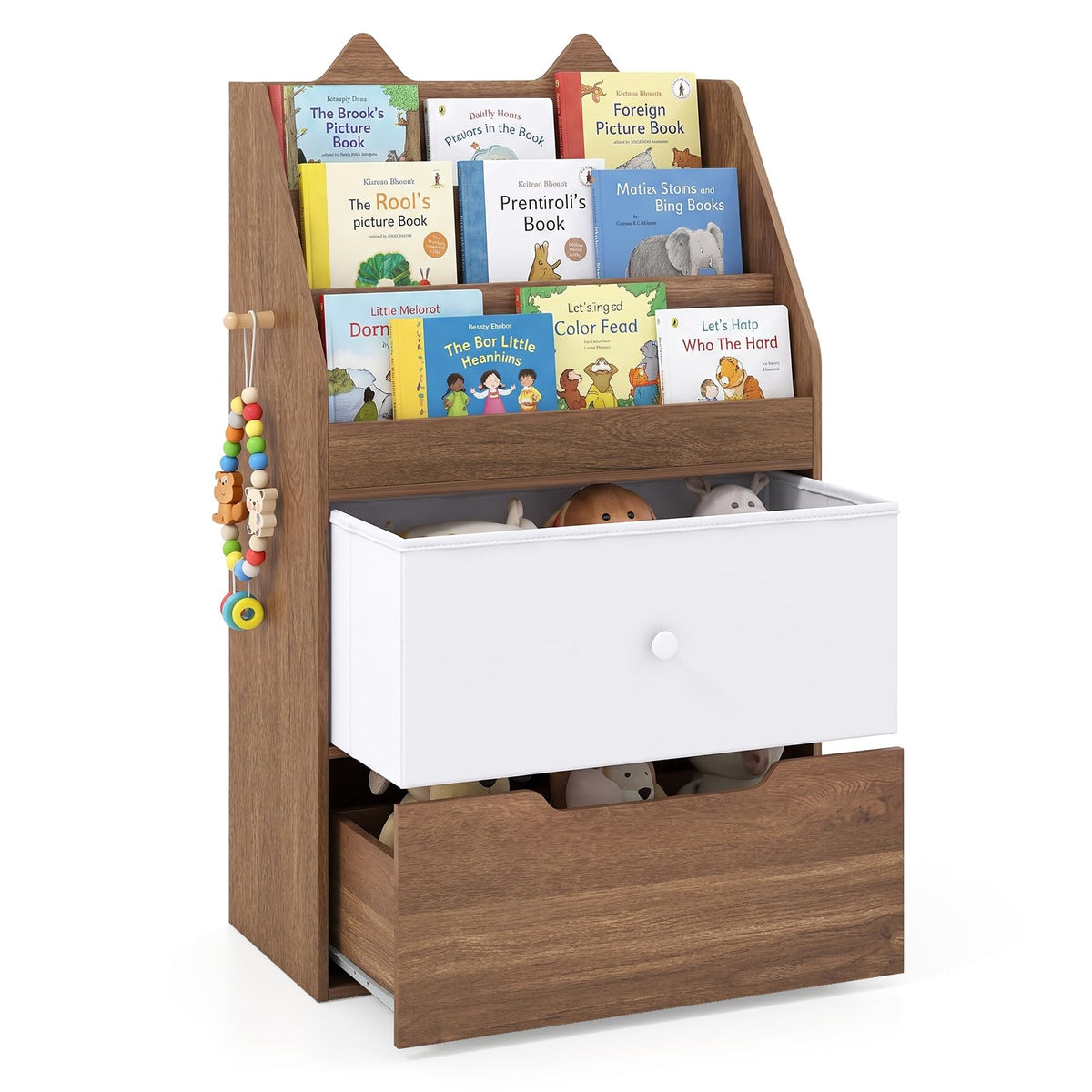Kids Bookshelf, Wooden Children Bookcase with Drawer